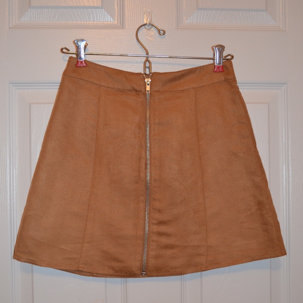 Faux Suede Zipper Front Skirt